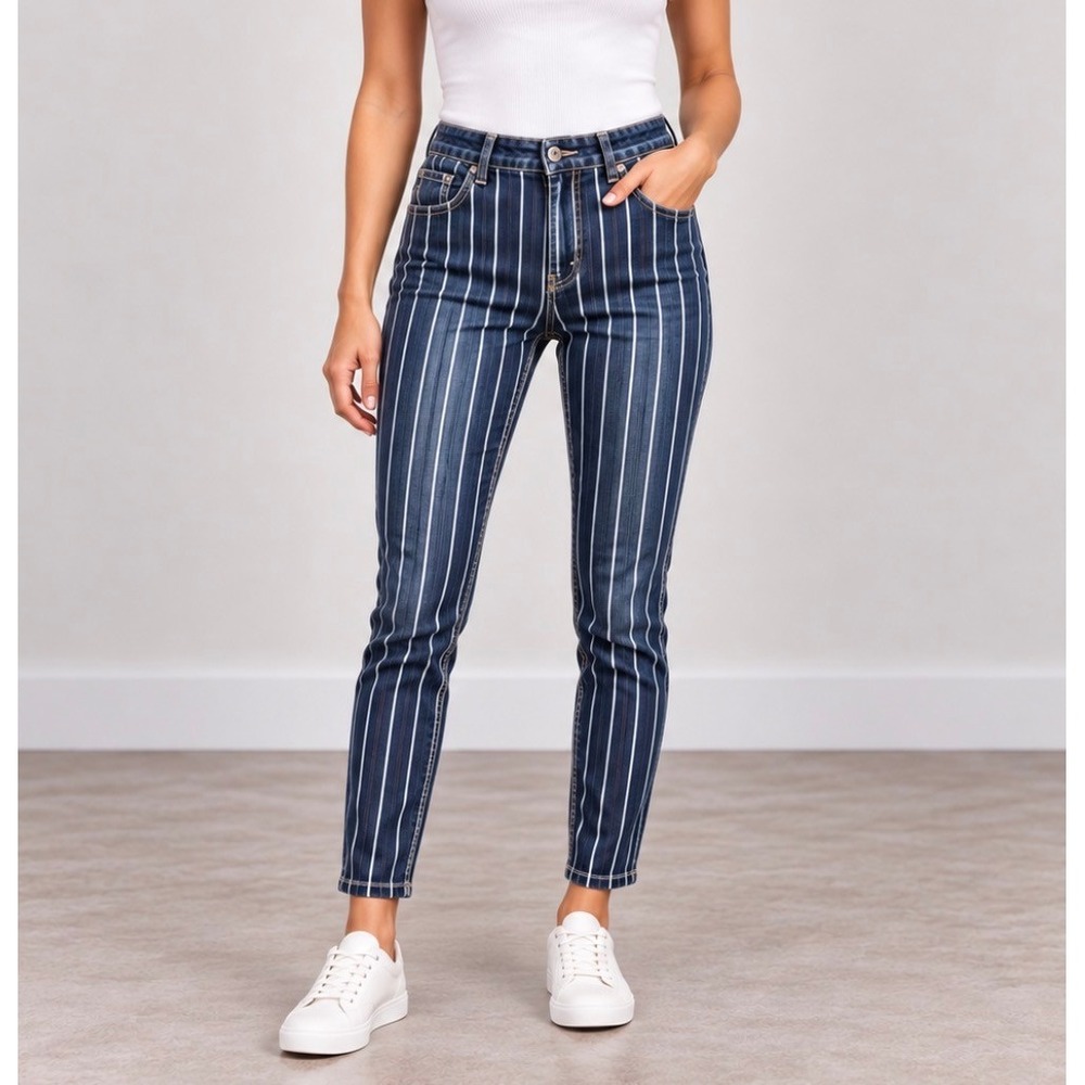 Maryley Skinny Jeans 28 Waist Blue Good Striped Denim Made in Italy